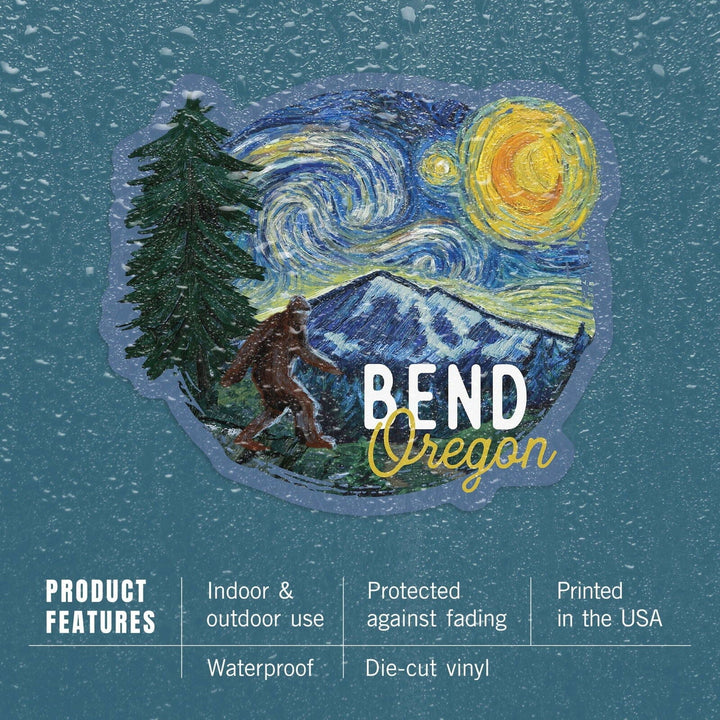 Bend, Oregon, Starry Night, Bigfoot, Contour, Vinyl Sticker Sticker Lantern Press 