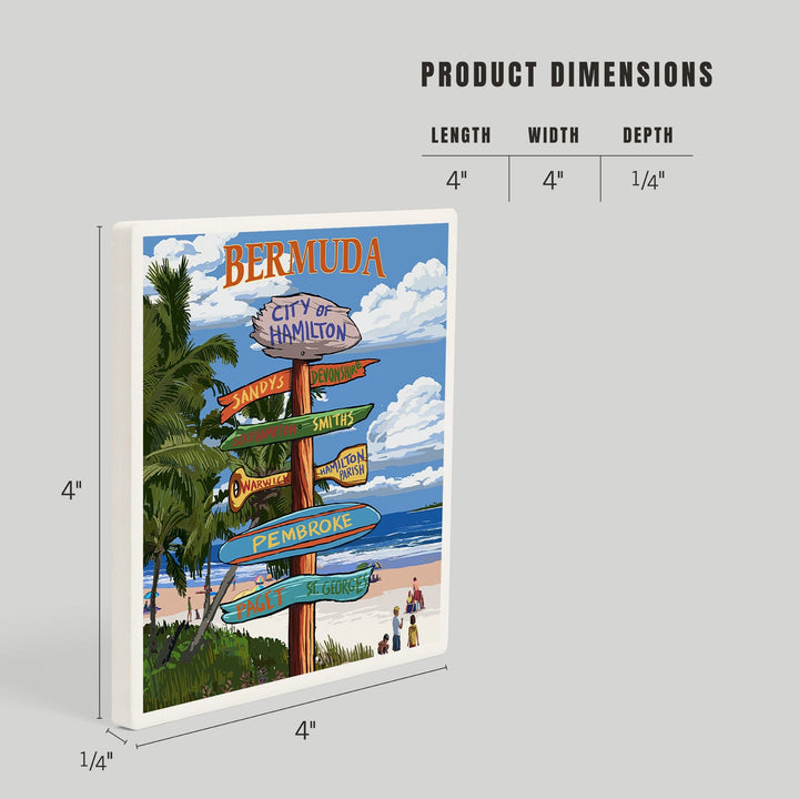 Bermuda, Destinations Sign, Coasters Coasters Lantern Press 