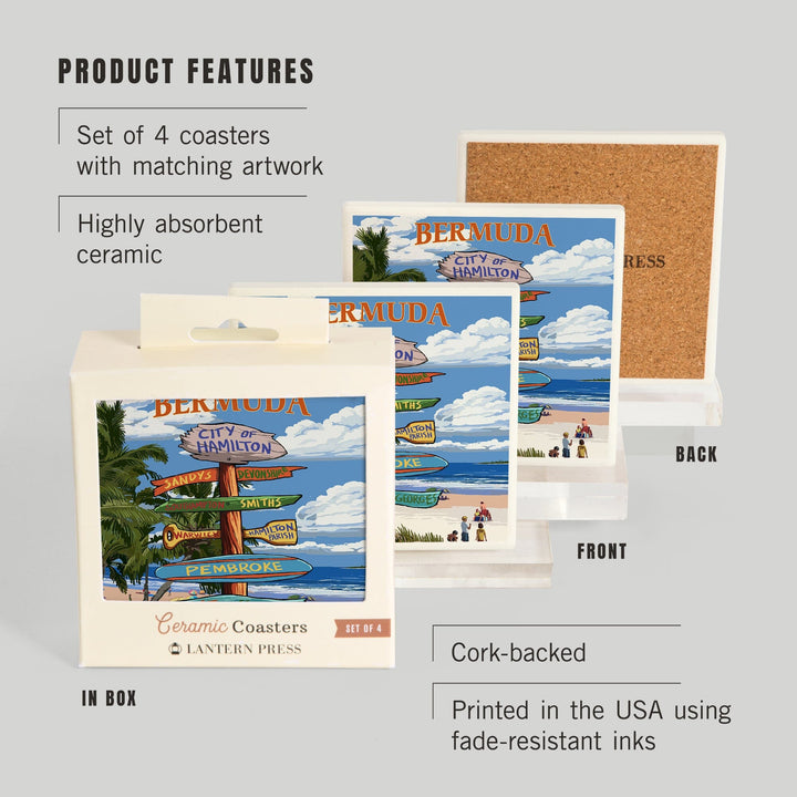 Bermuda, Destinations Sign, Coasters Coasters Lantern Press 