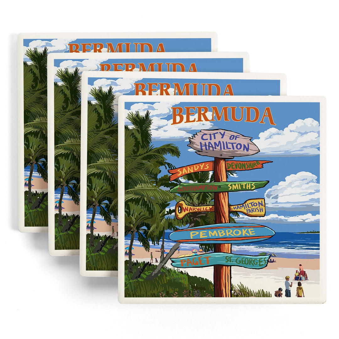 Bermuda, Destinations Sign, Coasters Coasters Lantern Press 