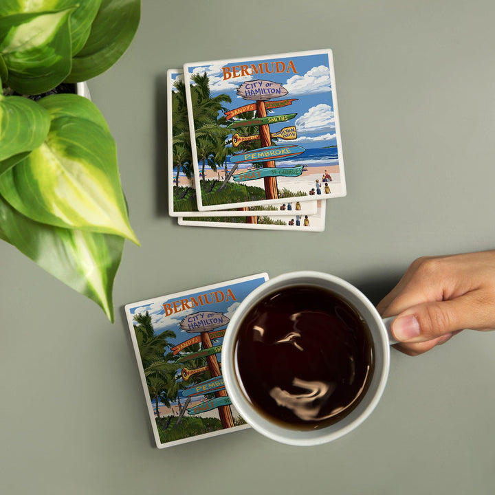 Bermuda, Destinations Sign, Coasters Coasters Lantern Press 