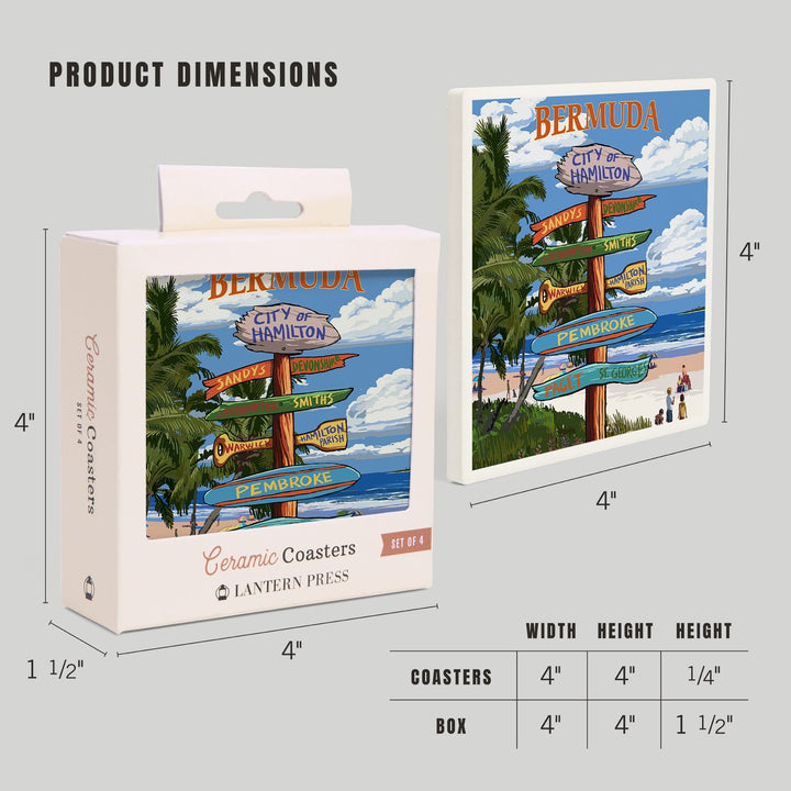 Bermuda, Destinations Sign, Coasters Coasters Lantern Press 
