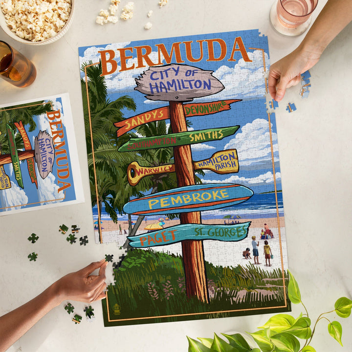 Bermuda, Destinations Sign, Jigsaw Puzzle Puzzle Lantern Press 