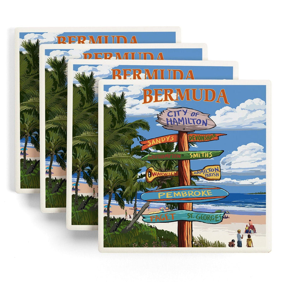 Bermuda, Destinations Sign, Lantern Press Artwork, Coaster Set Coasters Lantern Press 