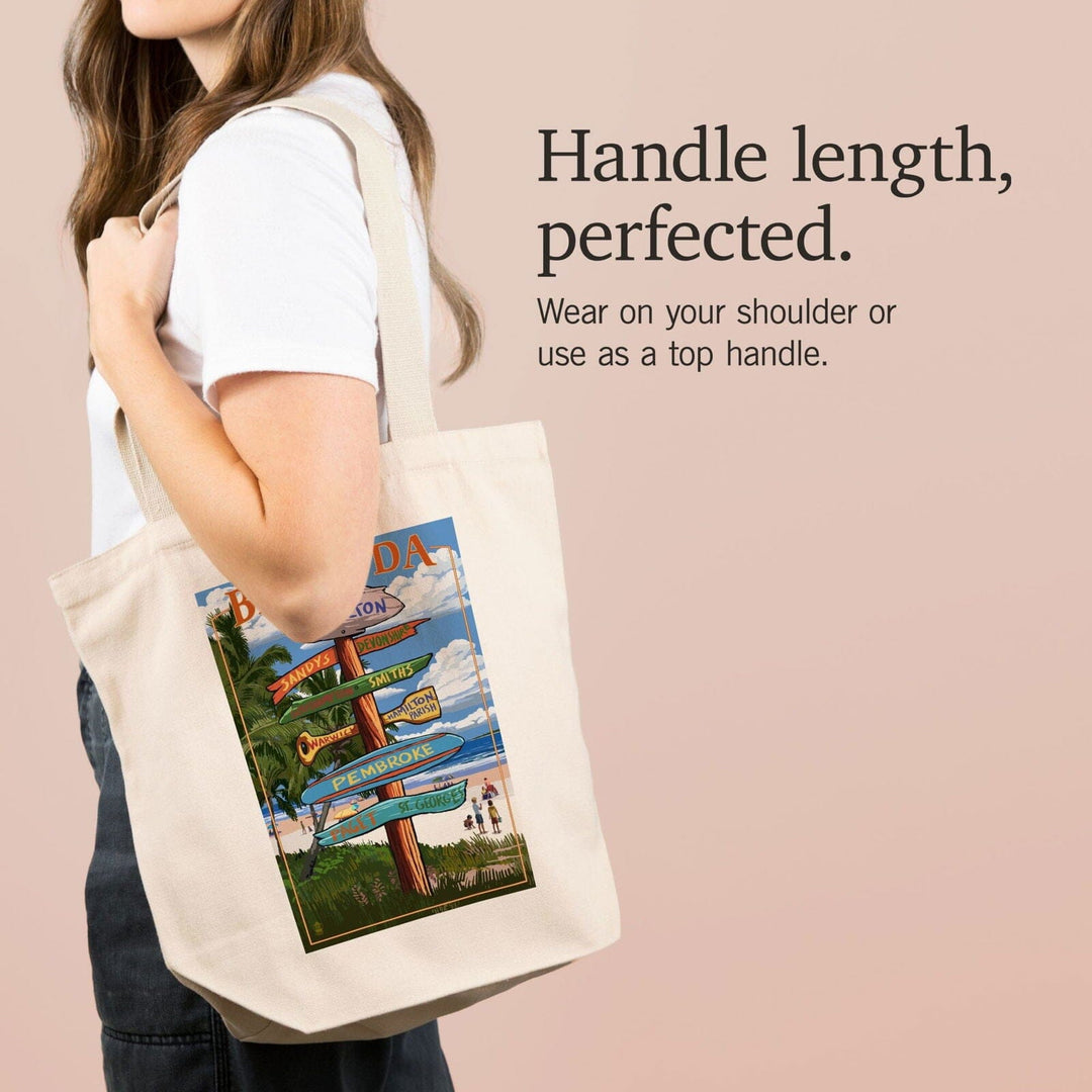 Bermuda, Destinations Sign, Lantern Press Artwork, Tote Bag Totes Lantern Press 