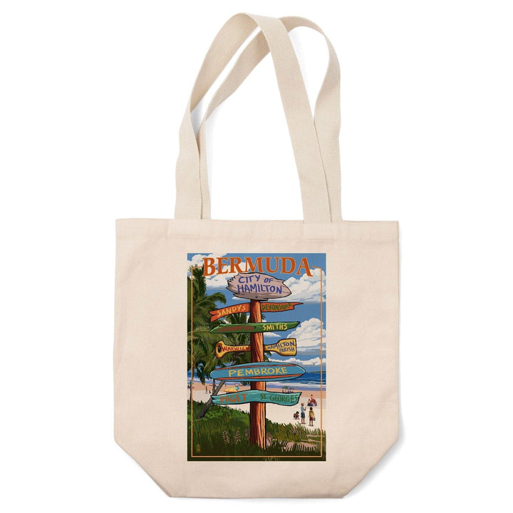 Bermuda, Destinations Sign, Lantern Press Artwork, Tote Bag Totes Lantern Press 