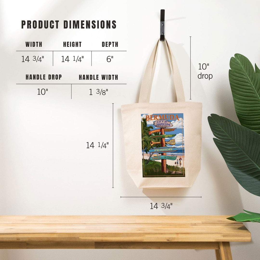 Bermuda, Destinations Sign, Lantern Press Artwork, Tote Bag Totes Lantern Press 