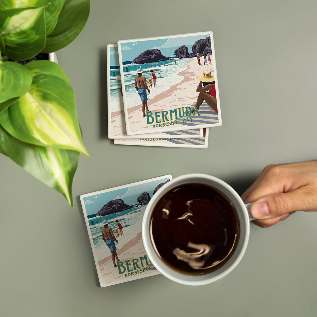 Bermuda, Horseshoe Bay Beach Scene, Coasters Coasters Lantern Press 