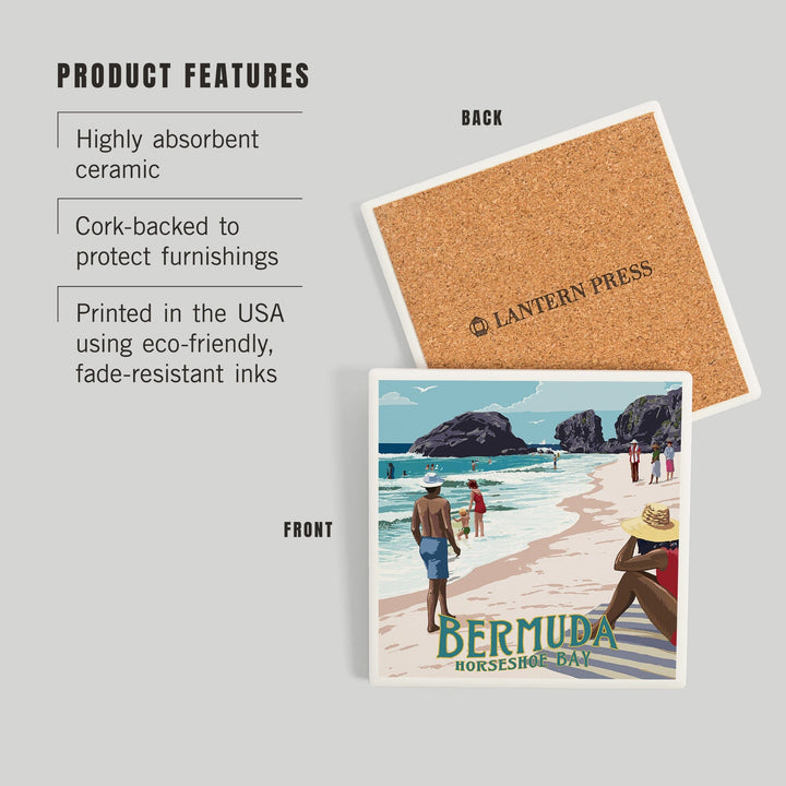 Bermuda, Horseshoe Bay Beach Scene, Coasters Coasters Lantern Press 