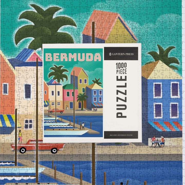 Bermuda, Waterside Dock, Lithograph, Jigsaw Puzzle Puzzle Lantern Press 