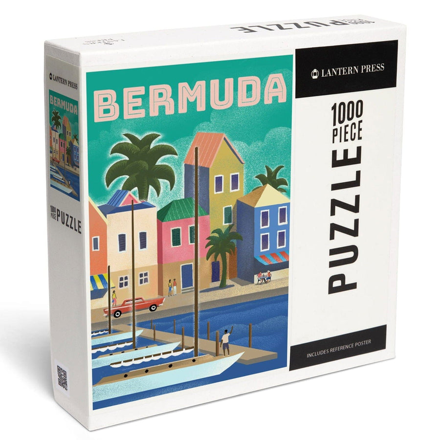 Bermuda, Waterside Dock, Lithograph, Jigsaw Puzzle Puzzle Lantern Press 