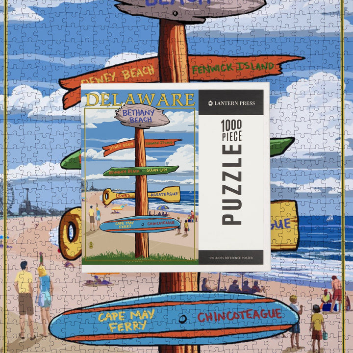 Bethany Beach, Delaware, Destinations Sign, Jigsaw Puzzle Puzzle Lantern Press 