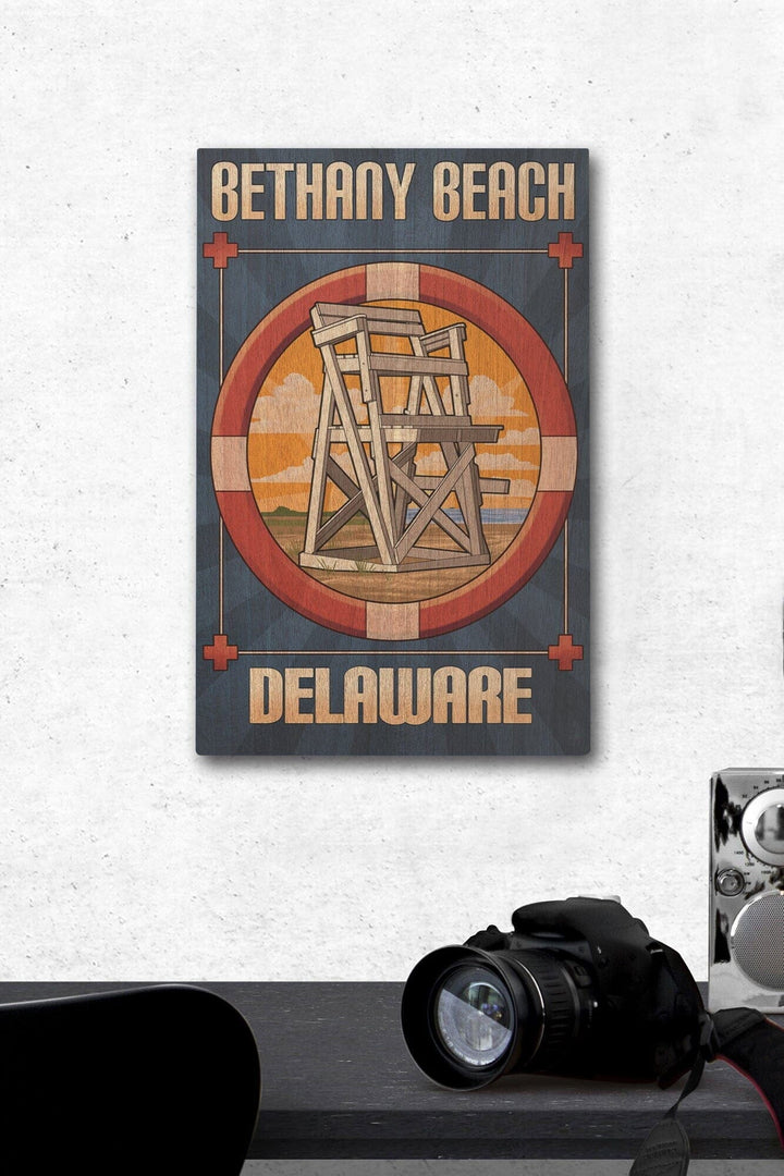 Bethany Beach, Delaware, Lifeguard Chair, Lantern Press Artwork, Wood Signs and Postcards Wood Lantern Press 12 x 18 Wood Gallery Print 