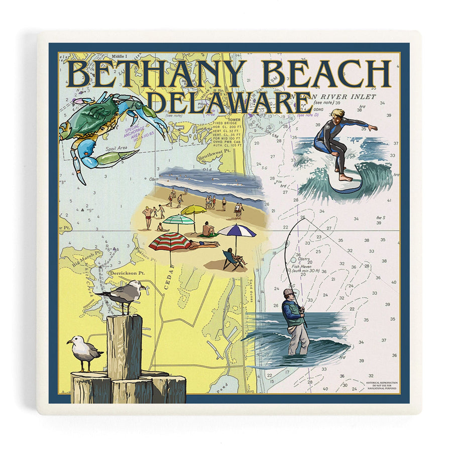 Bethany Beach, Delaware, Nautical Chart, Coasters Coasters Lantern Press 