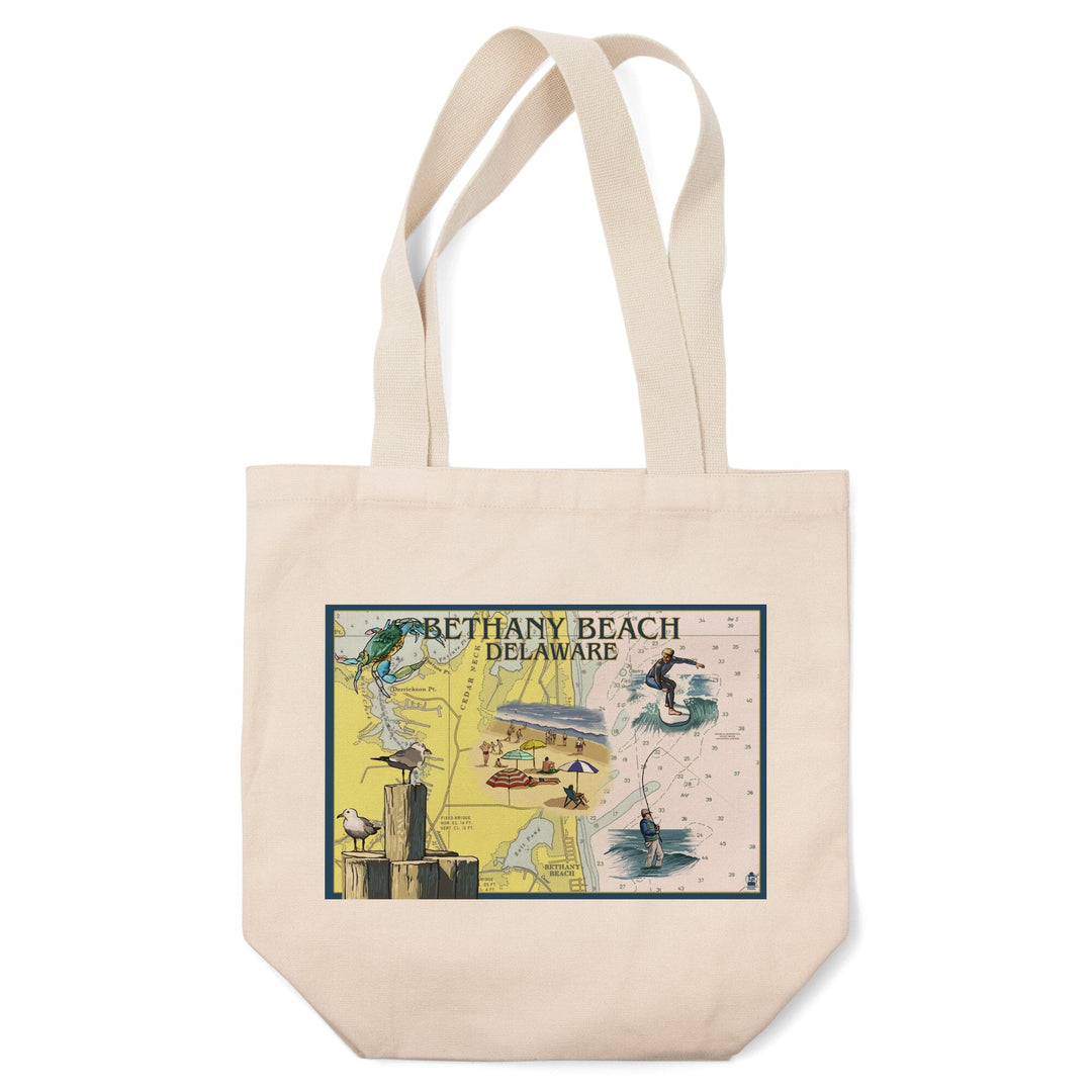 Bethany Beach, Delaware, Nautical Chart, Lantern Press Artwork, Tote Bag Totes Lantern Press 
