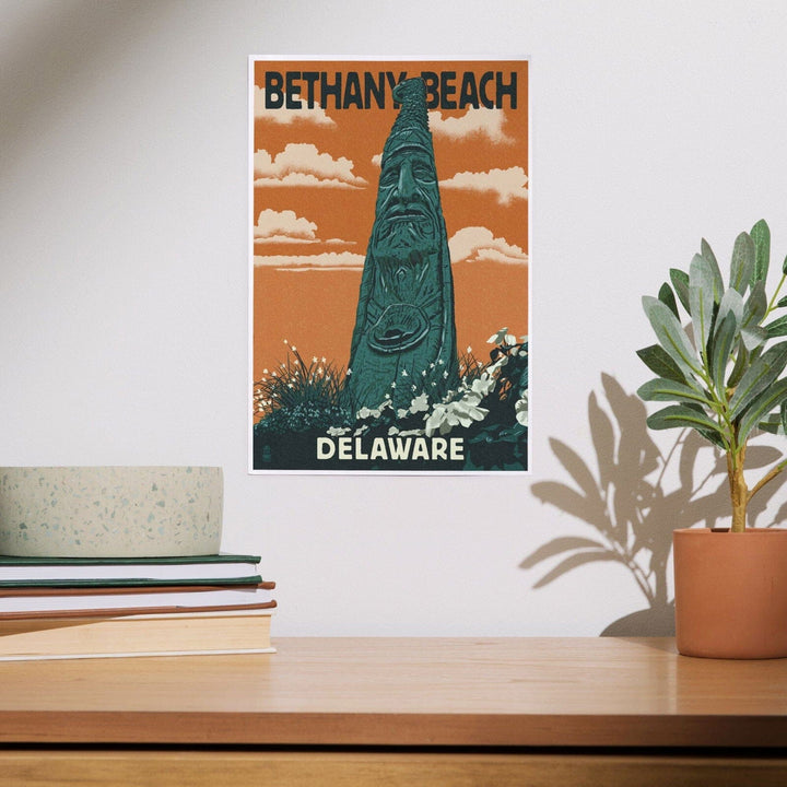 Bethany Beach, Delaware, Totem Pole, Letterpress, Art & Giclee Prints Art Lantern Press 