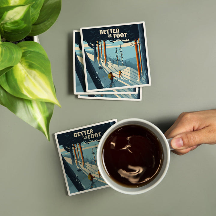 Better on Foot, Snowshoeing, Sentiment, Coasters Coasters Lantern Press 