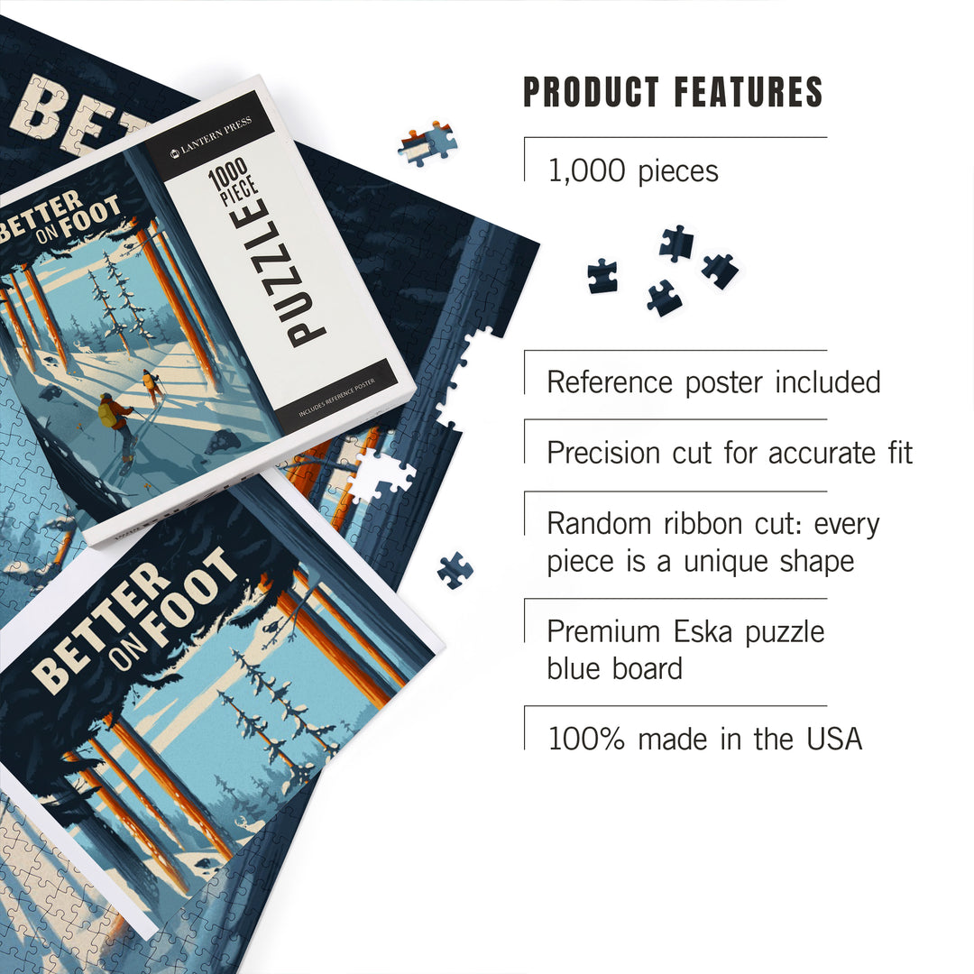 Better on Foot, Snowshoeing, Sentiment, Jigsaw Puzzle Puzzle Lantern Press 