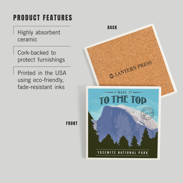 Yosemite National Park, California, I Made it to the Top, Half Dome, Lithograph, Coasters