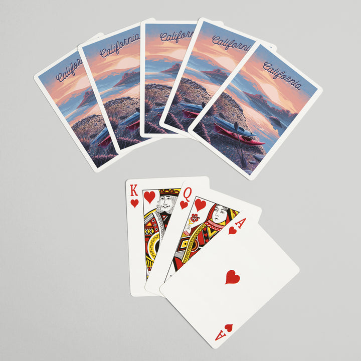 Playing Cards, California, Glassy Sunrise, Kayak, 52 Card Deck with Jokers in Box, Unique Art