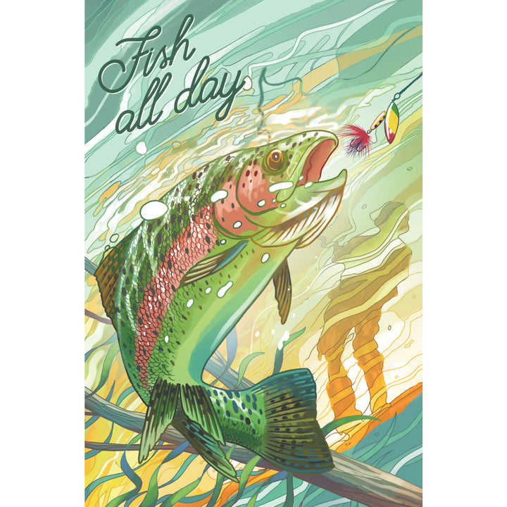 Fish All Day, Trout, Stretched Canvas - Lantern Press