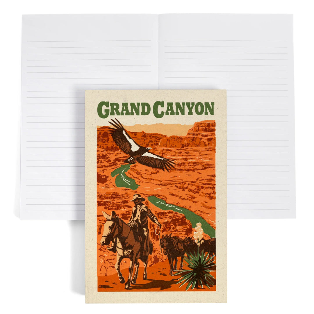 Lined 6x9 Journal, Grand Canyon National Park, Arizona, Woodblock, Lay Flat, 193 Pages, FSC paper