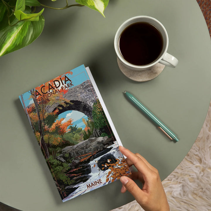 Lined 6x9 Journal, Acadia National Park, Maine, Stone Bridge, Lay Flat, 193 Pages, FSC paper
