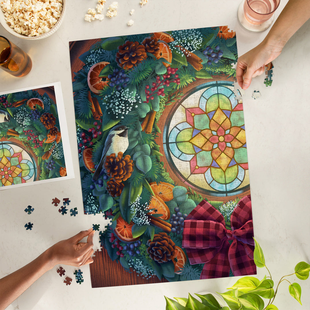 Front Door with Christmas Wreath, 1000 Piece Jigsaw Puzzle