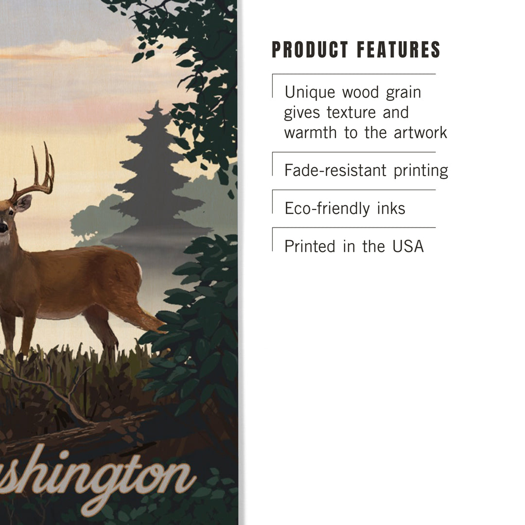 Washington, Painterly, Deer and Sunrise, Wood Sign and Postcards