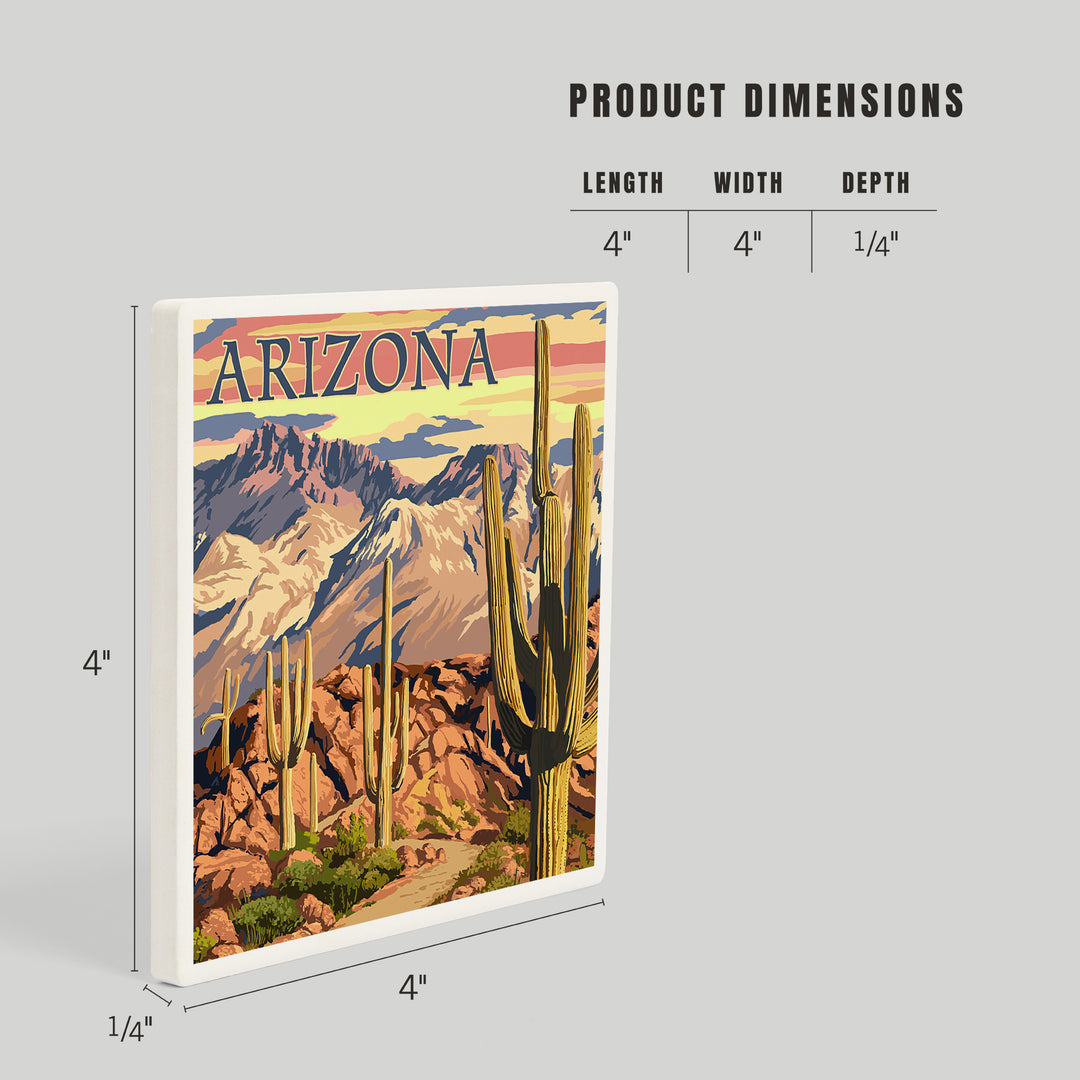 Arizona, Desert Cactus Trail Scene at Sunset, Coasters