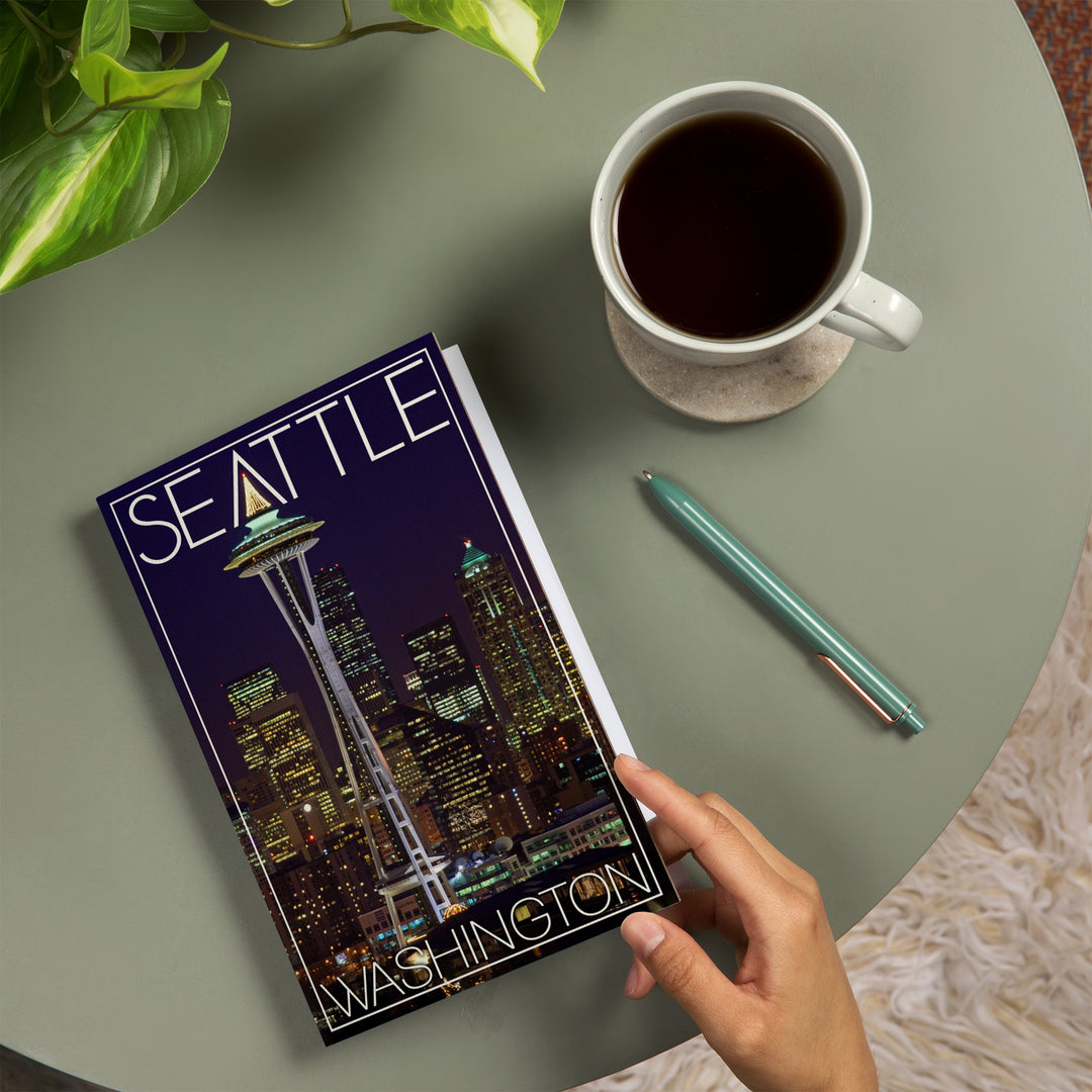 Lined 6x9 Journal, Seattle, Washington, Space Needle Christmas at Night, Lay Flat, 193 Pages, FSC paper