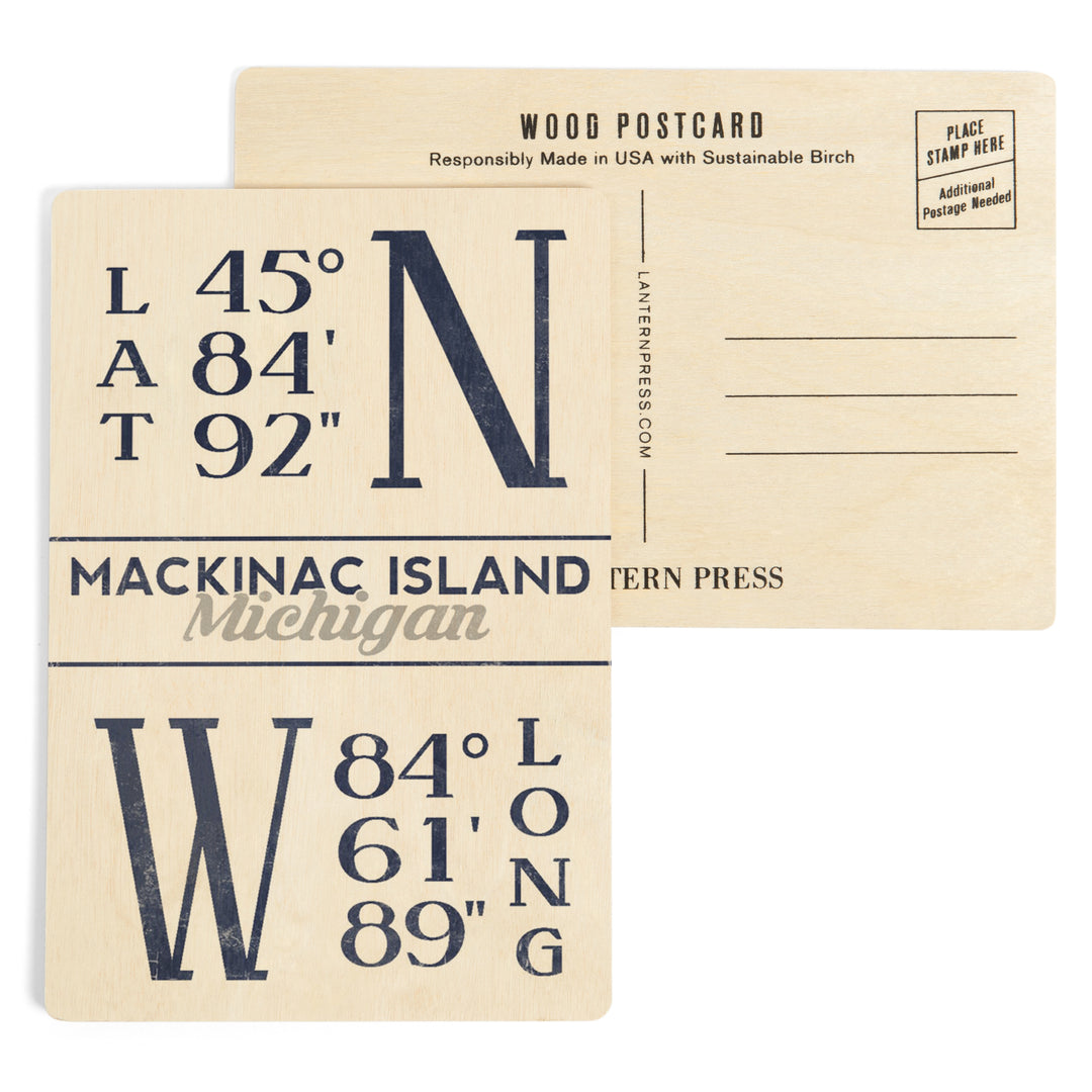 Mackinac Island, Michigan, Latitude and Longitude, Wood Sign and Postcards