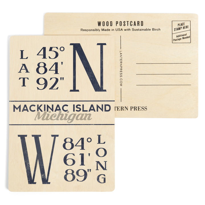 Mackinac Island, Michigan, Latitude and Longitude, Wood Sign and Postcards