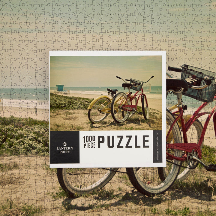 Bicycles and Beach Scene, Jigsaw Puzzle Puzzle Lantern Press 