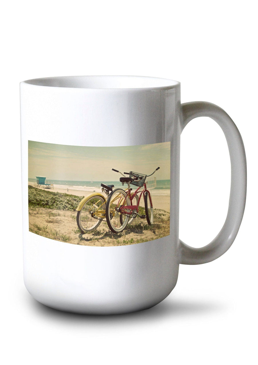 Bicycles & Beach Scene, Lantern Press Photography, Ceramic Mug Mugs Lantern Press 