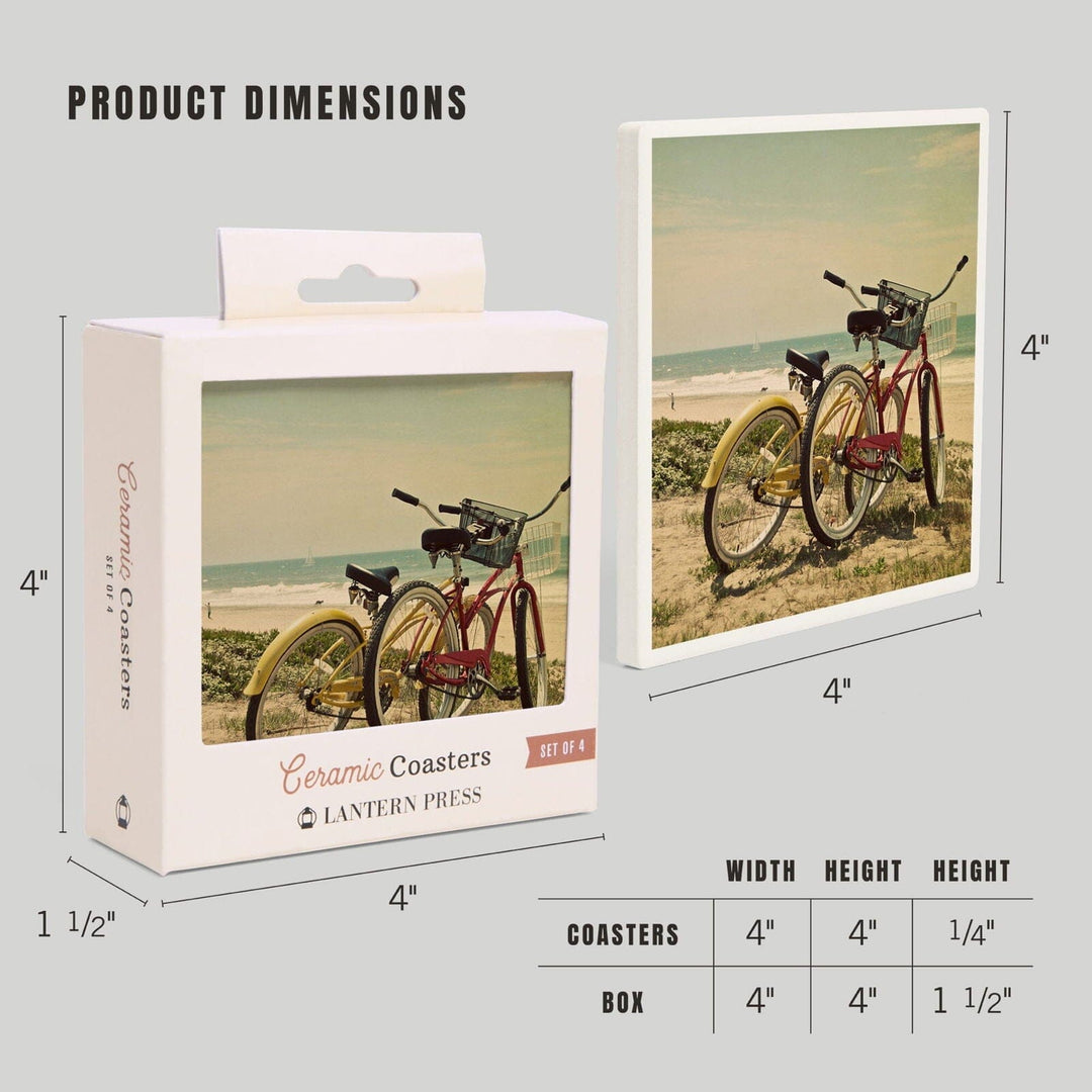 Bicycles & Beach Scene, Lantern Press Photography, Coaster Set Coasters Lantern Press 