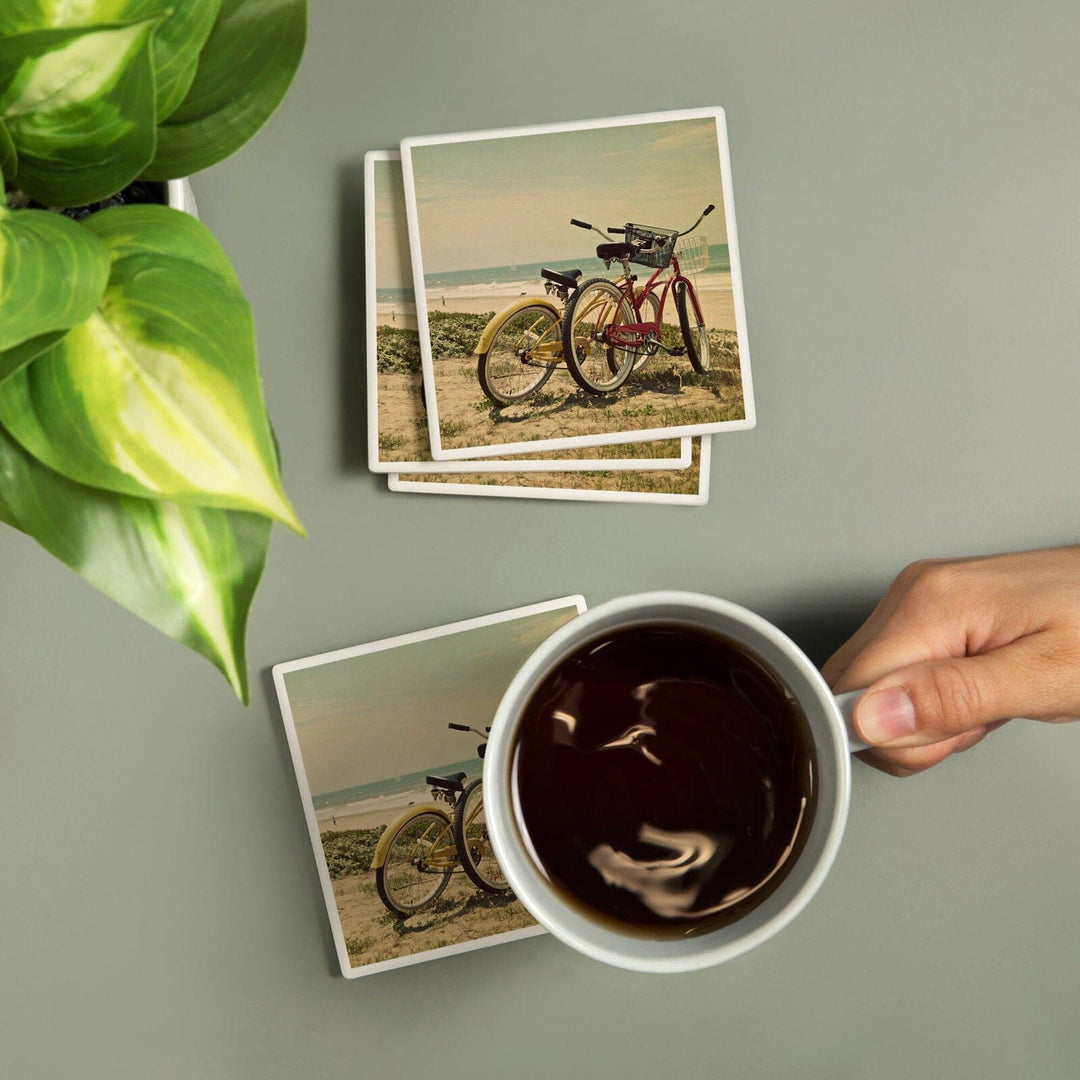 Bicycles & Beach Scene, Lantern Press Photography, Coaster Set Coasters Lantern Press 