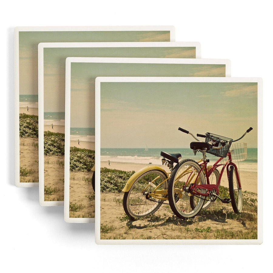 Bicycles & Beach Scene, Lantern Press Photography, Coaster Set Coasters Lantern Press 