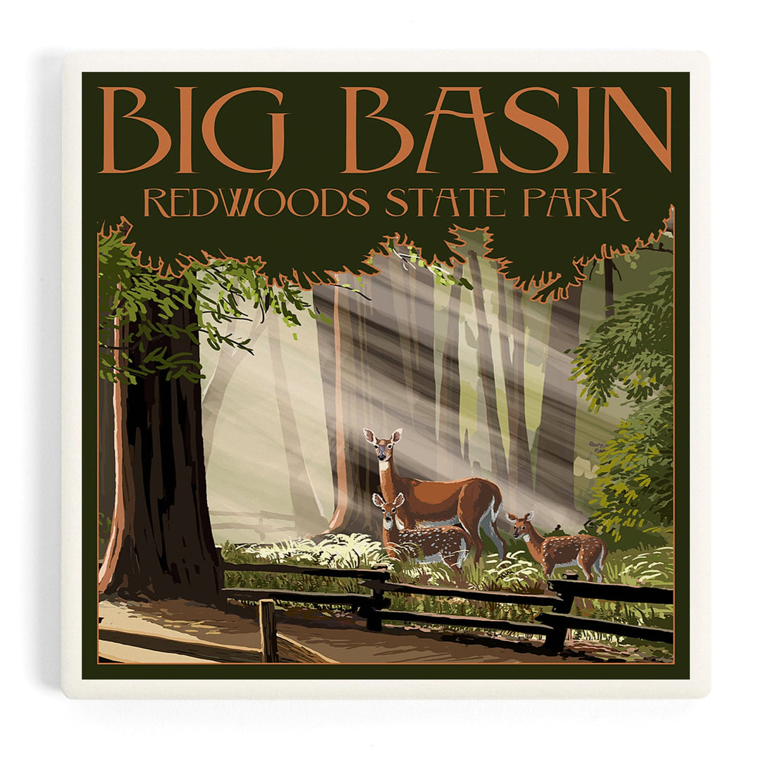 Big Basin Redwoods Park, California, Deer and Fawns, Coasters Coasters Lantern Press Coaster 