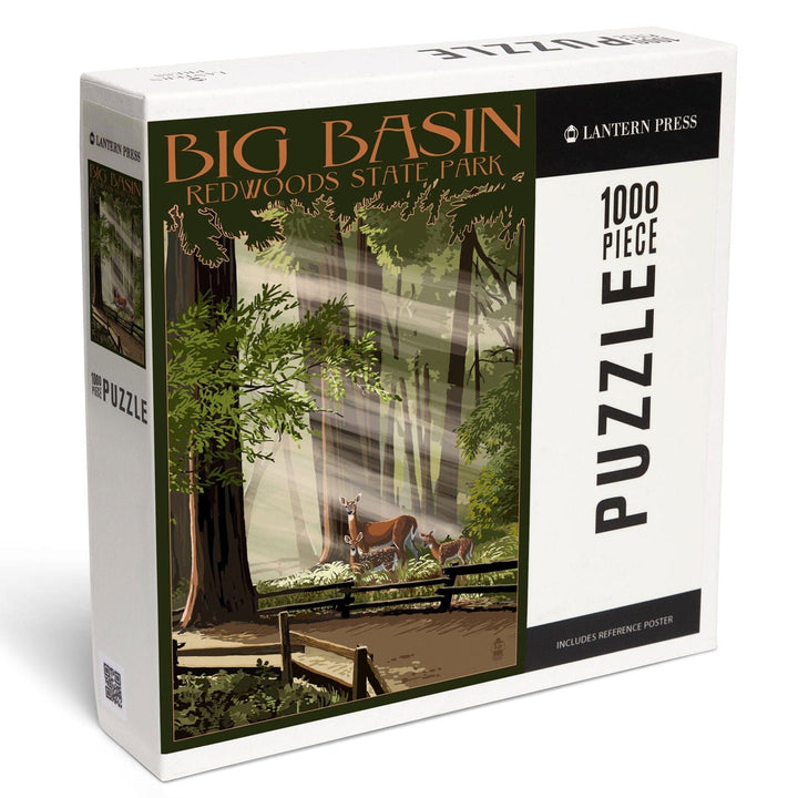 Big Basin Redwoods Park, California, Deer and Fawns, Jigsaw Puzzle Puzzle Lantern Press 