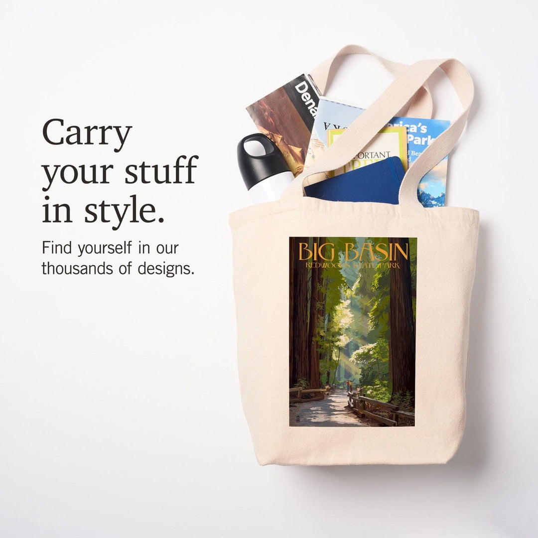 Big Basin Redwoods Park, California, Pathway in Trees, Lantern Press Artwork, Tote Bag Totes Lantern Press 