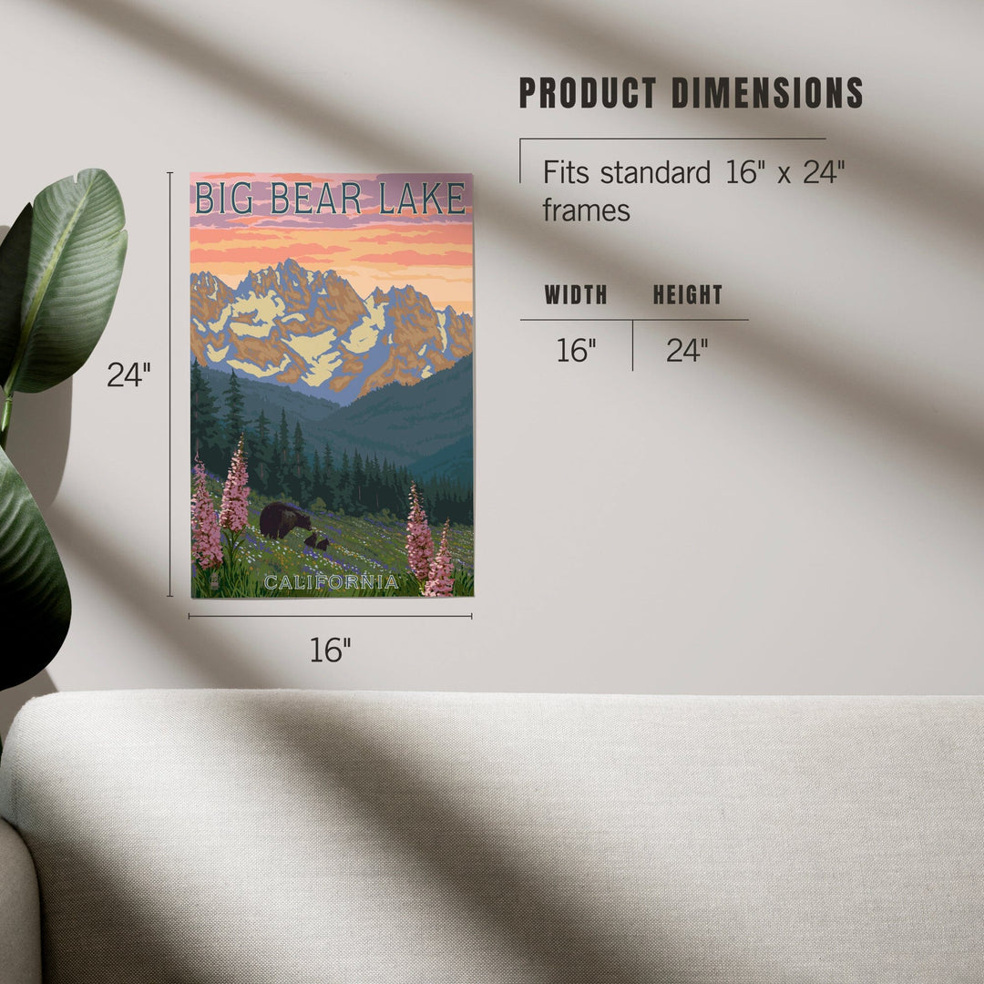 Big Bear Lake, California, Bear and Spring Flowers, Art & Giclee Prints Art Lantern Press 