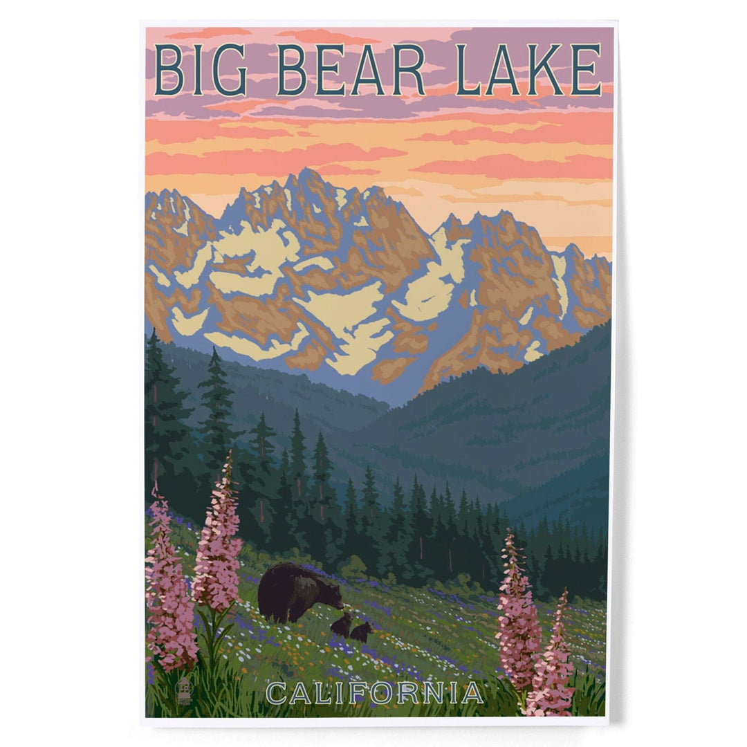 Big Bear Lake, California, Bear and Spring Flowers, Art & Giclee Prints Art Lantern Press 