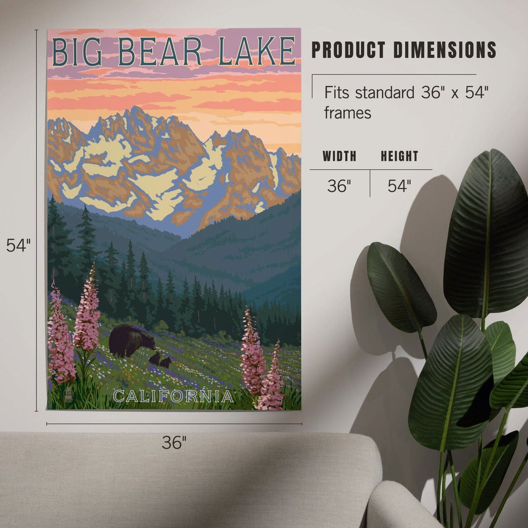 Big Bear Lake, California, Bear and Spring Flowers, Art & Giclee Prints Art Lantern Press 