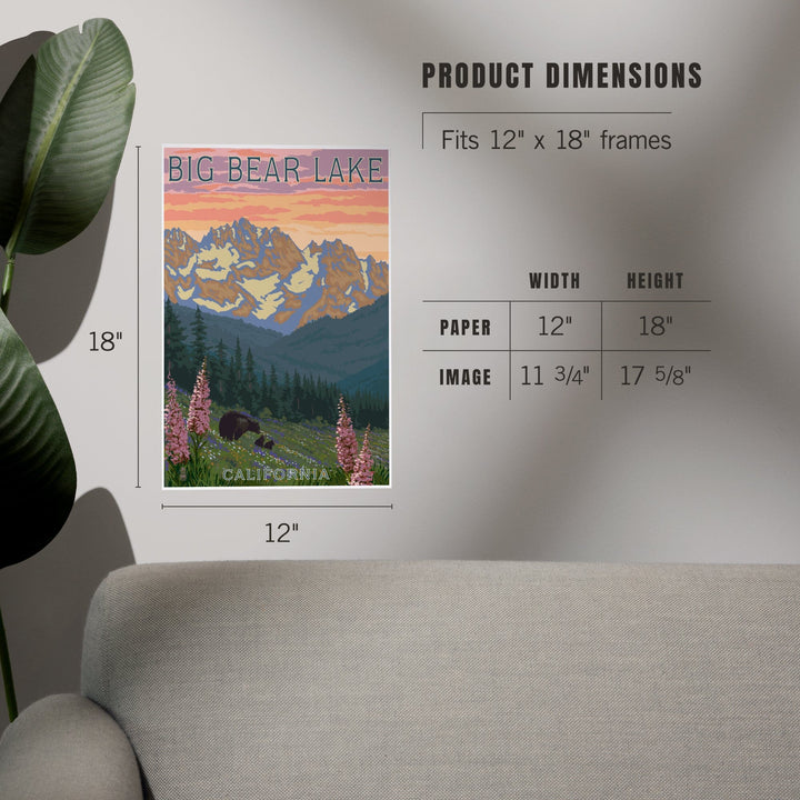 Big Bear Lake, California, Bear and Spring Flowers, Art & Giclee Prints Art Lantern Press 