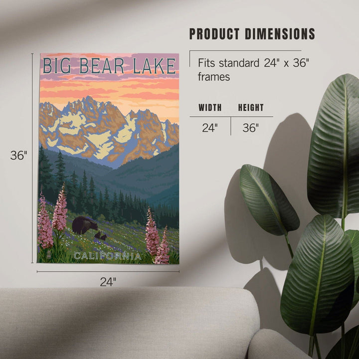 Big Bear Lake, California, Bear and Spring Flowers, Art & Giclee Prints Art Lantern Press 