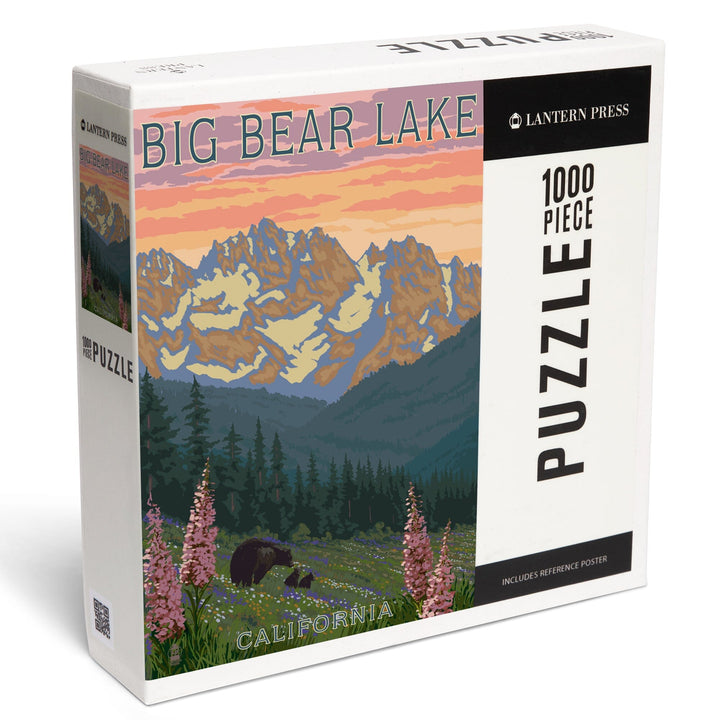Big Bear Lake, California, Bear and Spring Flowers, Jigsaw Puzzle Puzzle Lantern Press 