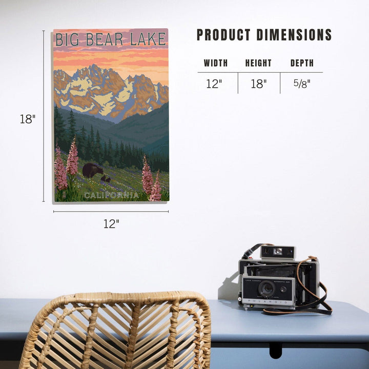 Big Bear Lake, California, Bear and Spring Flowers, Lantern Press Artwork, Wood Signs and Postcards Wood Lantern Press 