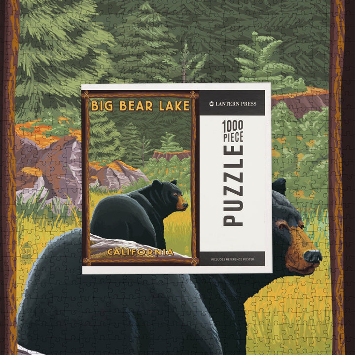 Big Bear Lake, California, Black Bear in Forest, Jigsaw Puzzle Puzzle Lantern Press 