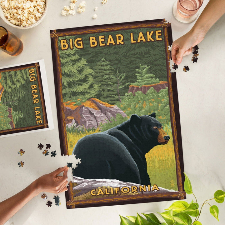 Big Bear Lake, California, Black Bear in Forest, Jigsaw Puzzle Puzzle Lantern Press 